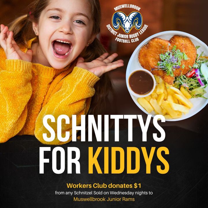 Featured image for “Did you know that on Wednesday nights, not only can you enjoy a delicious chicken schnitty with chips, salad & sauce for only $16, but The Workies will ALSO donate $1 from every schnitzel sold to the Muswellbrook District Junior Rugby League Football Club?”