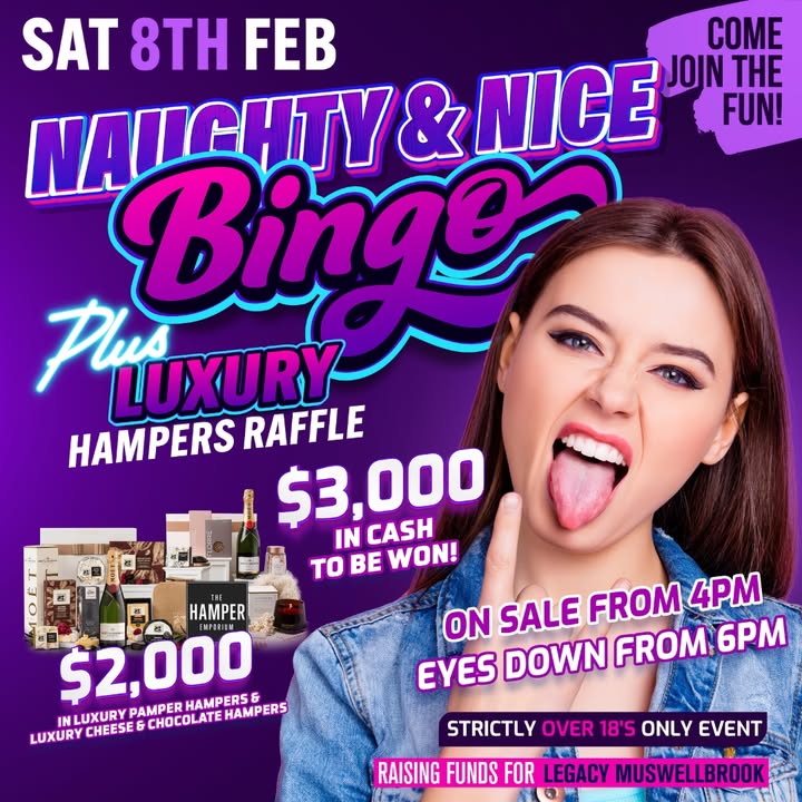 Featured image for “Join us at The Workies for our ‘Naughty & Nice’ BINGO!  With $3,000 in cash prizes to be won, you won’t want to miss out.”