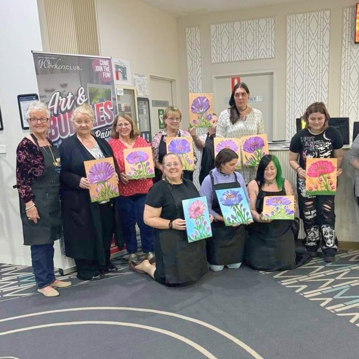 Featured image for “TONIGHT @ The Workies!  Paint & Sip with award winning local artist Wendy Turner – no experience needed.”