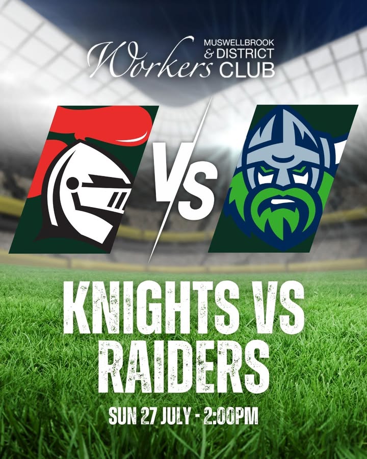 Featured image for “Knights vs Raiders NRL Match at Muswellbrook Workers Club: Live Action, Food, and Drinks”