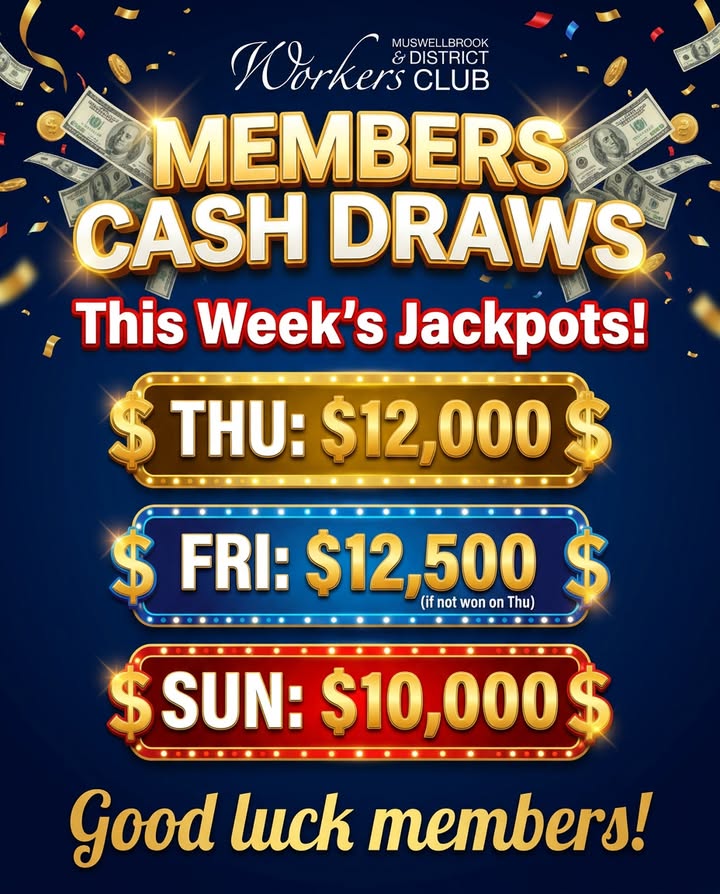 Featured image for “Members Cash Draws – Win Up to $12,500 at Muswellbrook Workers Club”