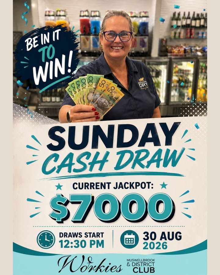 Featured image for “Sunday Cash Draw & Raffles at Muswellbrook Workers Club”