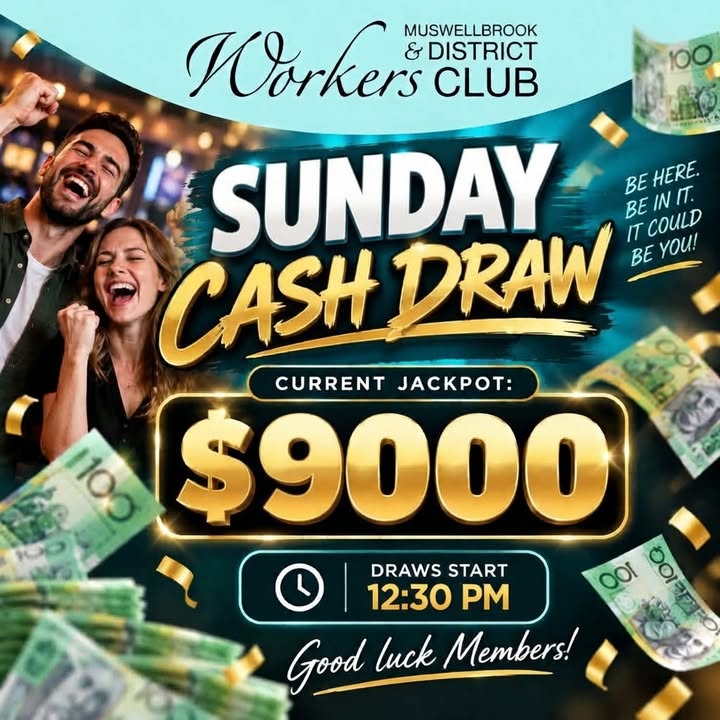 Featured image for “Sunday Cash Draw & Raffles at Muswellbrook Workers Club”