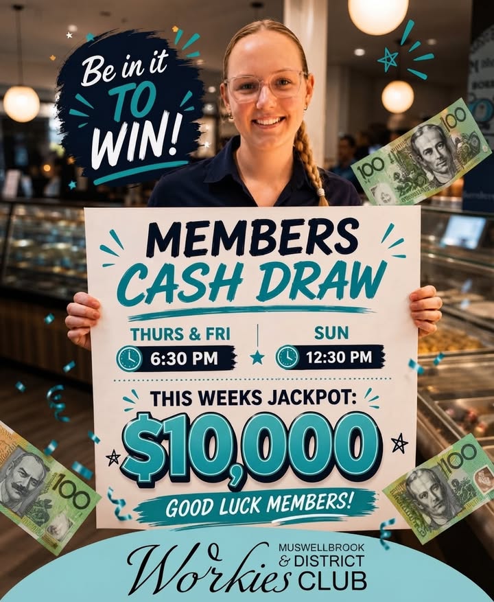 Featured image for “$10,000 Jackpot Week Members Cash Draw at Muswellbrook Workers Club”